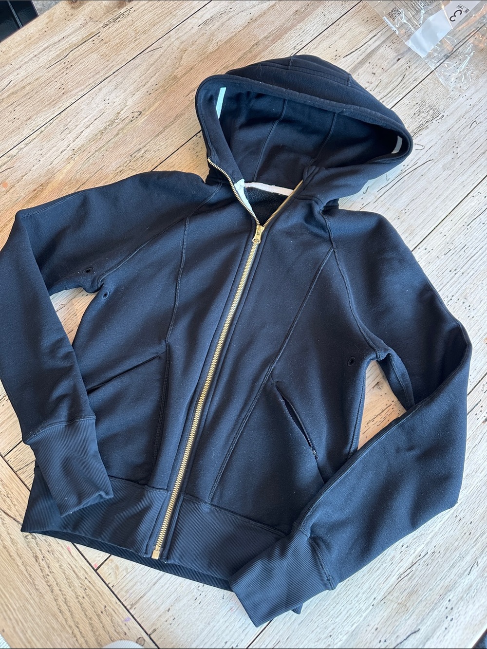 lululemon athletica Women’s Black Zip-Up Hoodie with Gold Zipper - Picture 1 of 4